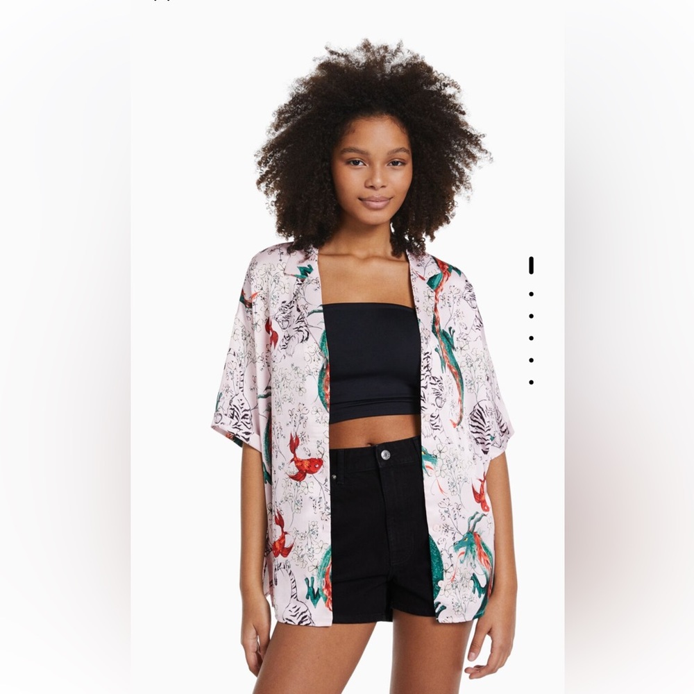 Brandnew Oversize satin short sleeve printed shirt
